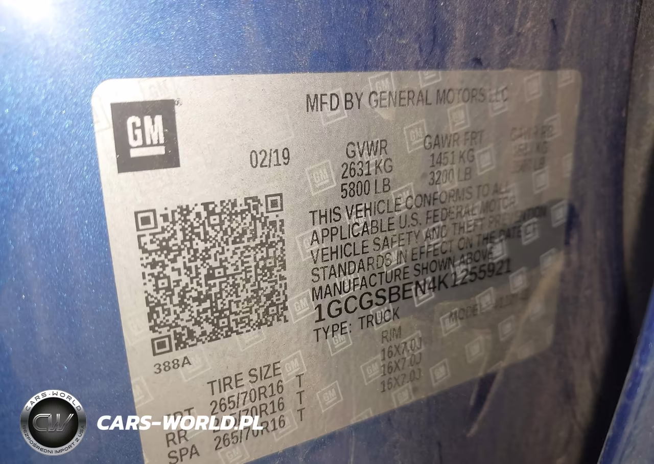 2019 Chevrolet Colorado Wt VIN:1GCGSBEN4K1255921 - 9