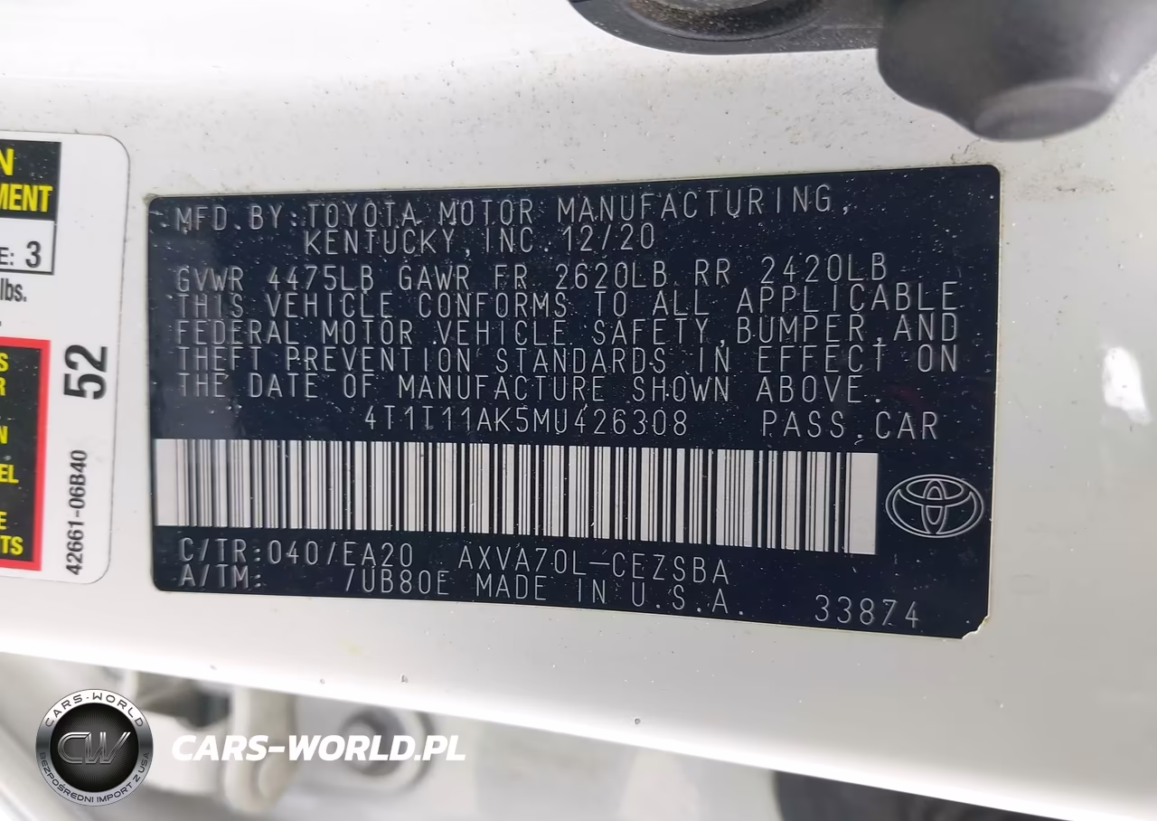 2021 Toyota Camry Se VIN:4T1T11AK5MU426308 - 9