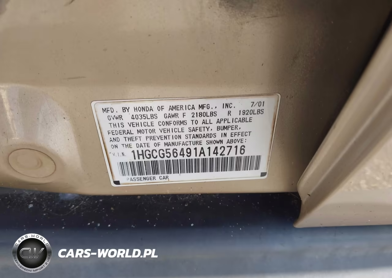 2001 Honda Accord 2.3 Lx VIN:1HGCG56491A142716 - 9