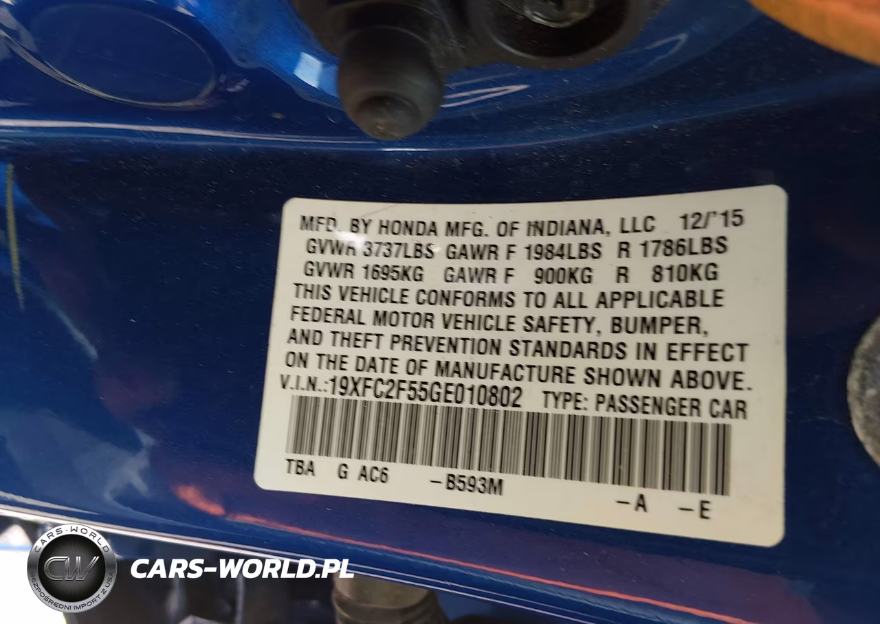 2016 Honda Civic Lx VIN:19XFC2F55GE010802 - 9