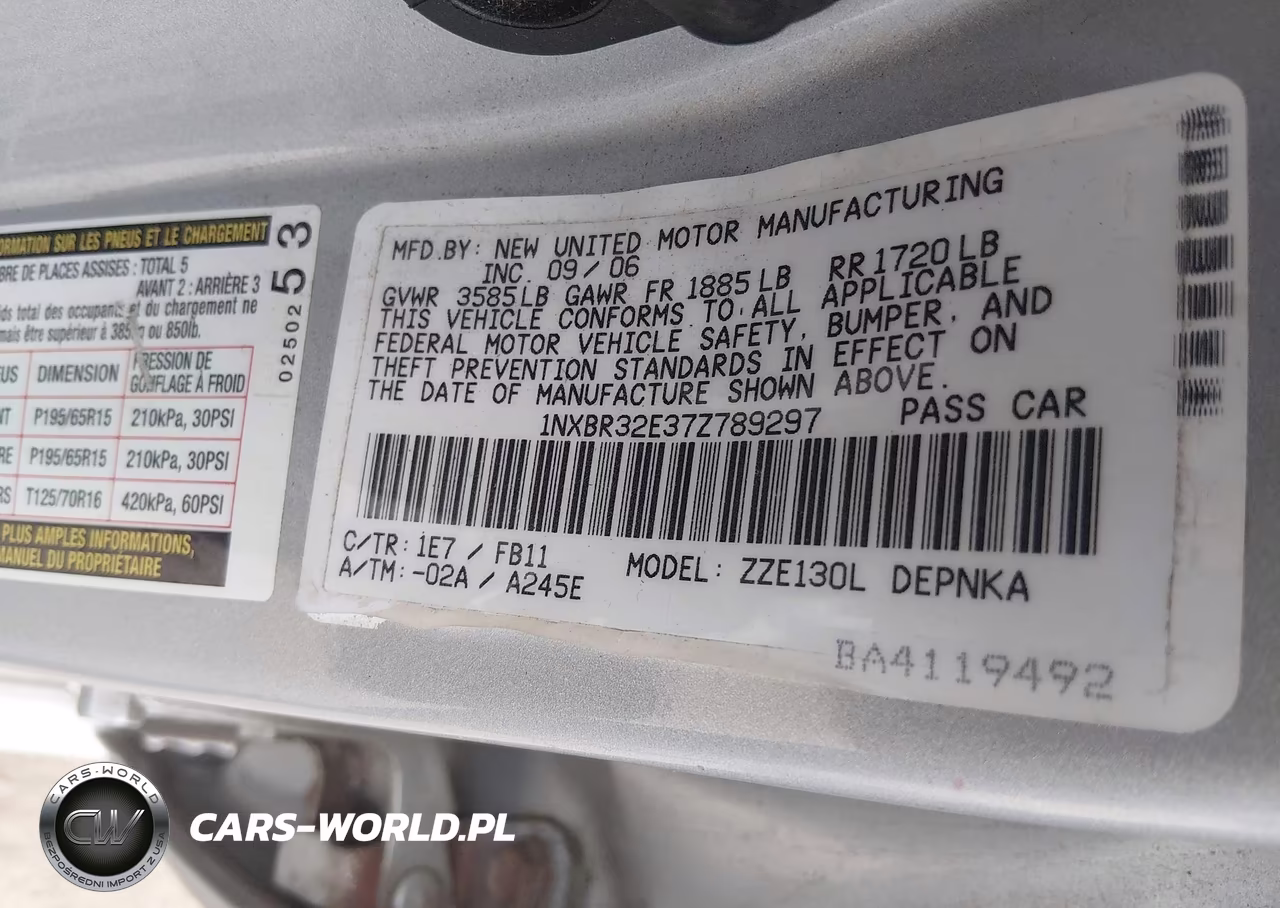 2007 Toyota Corolla Le VIN:1NXBR32E37Z789297 - 9