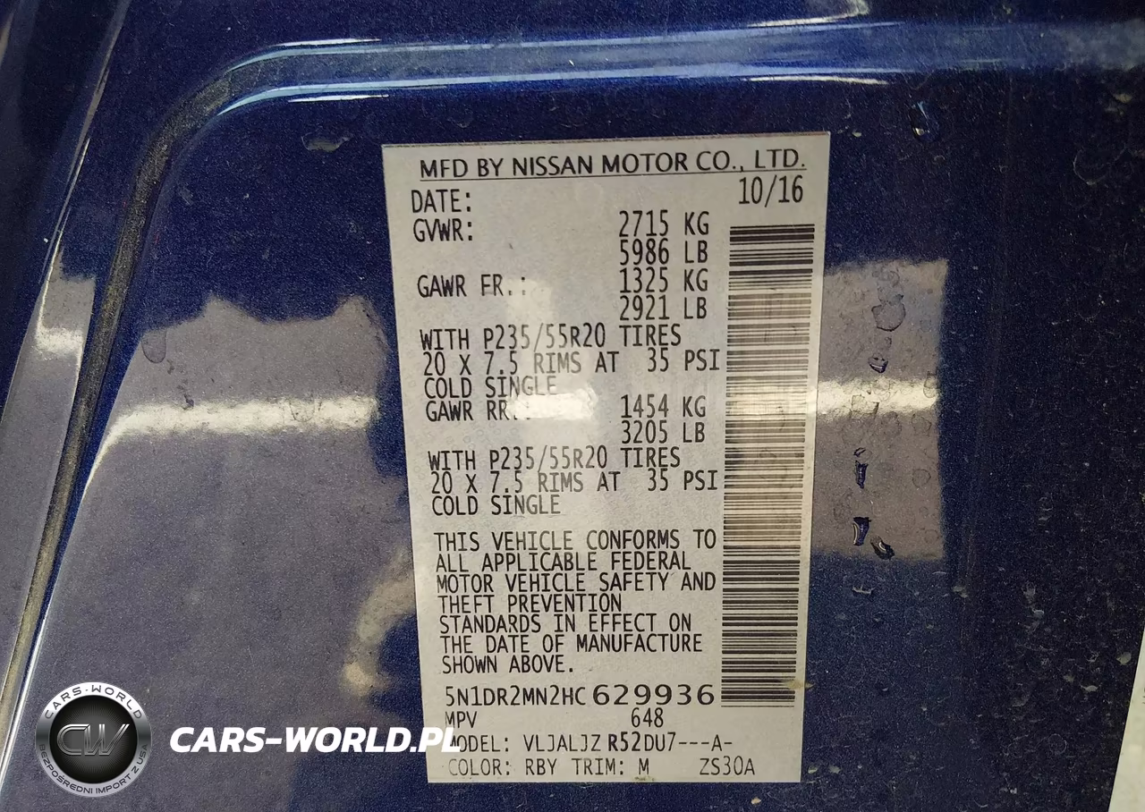 NISSAN PATHFINDER VIN:5N1DR2MN2HC629936 - 9