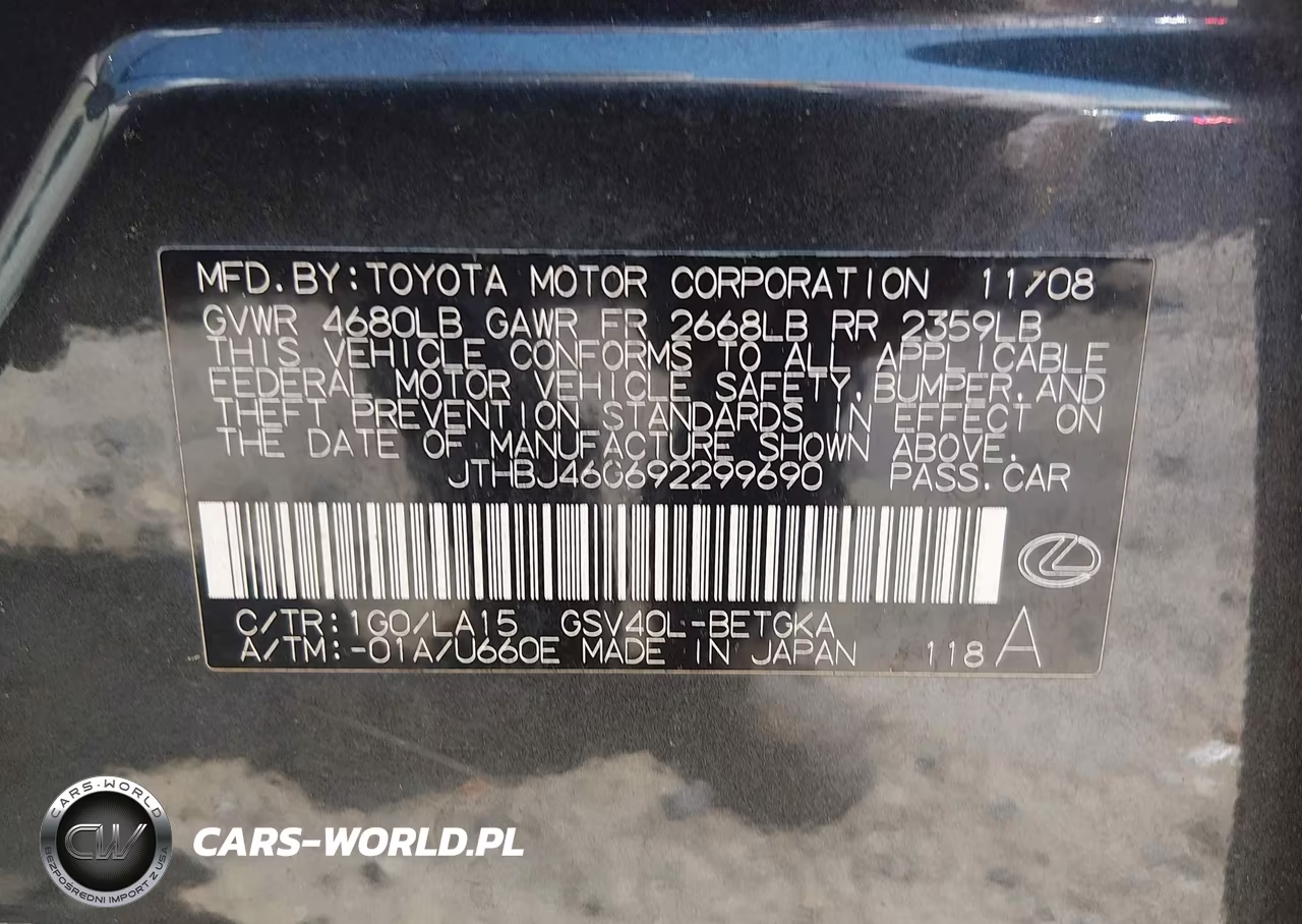 2009 Lexus Es 350 VIN:JTHBJ46G692299690 - 9