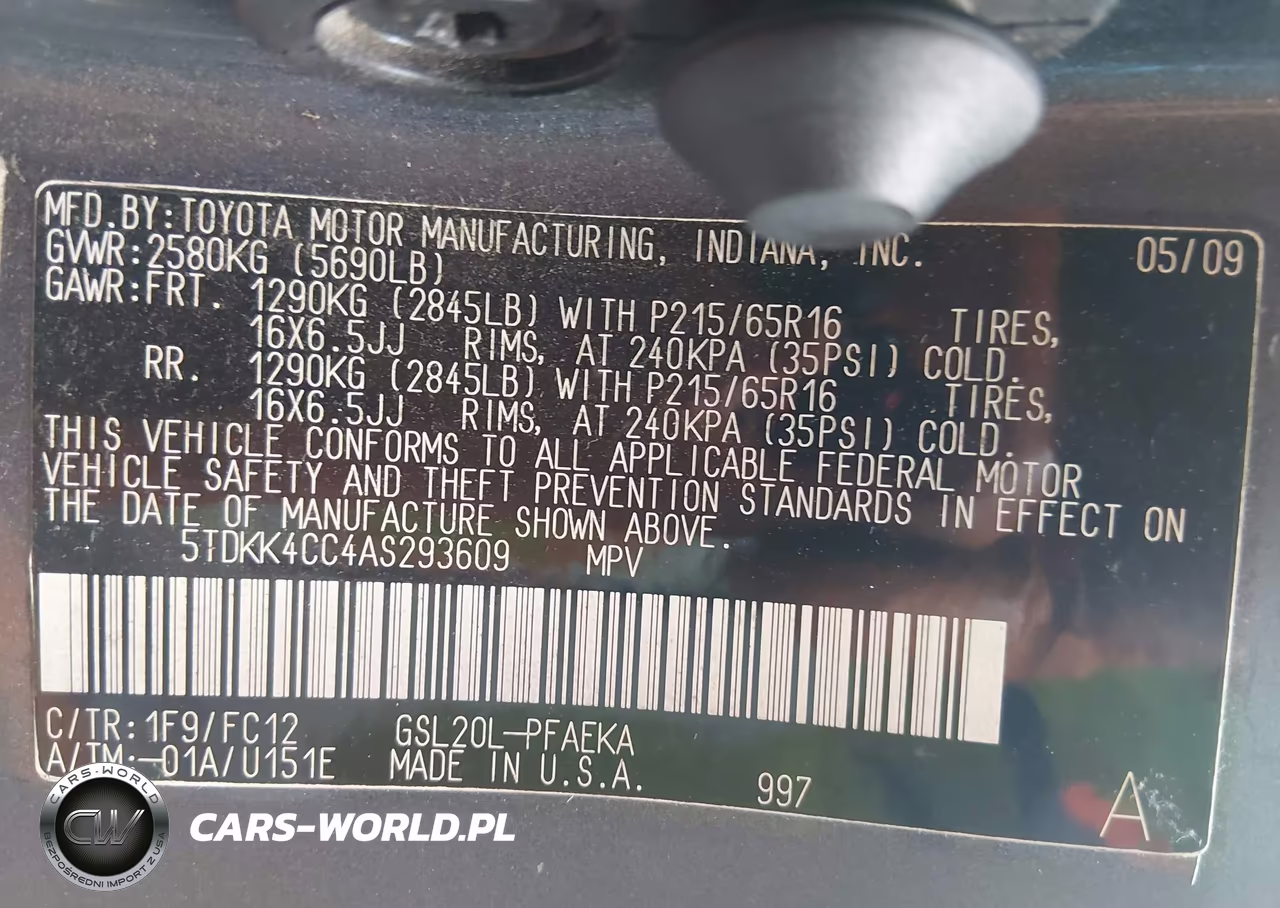 2010 Toyota Sienna Le VIN:5TDKK4CC4AS293609 - 9