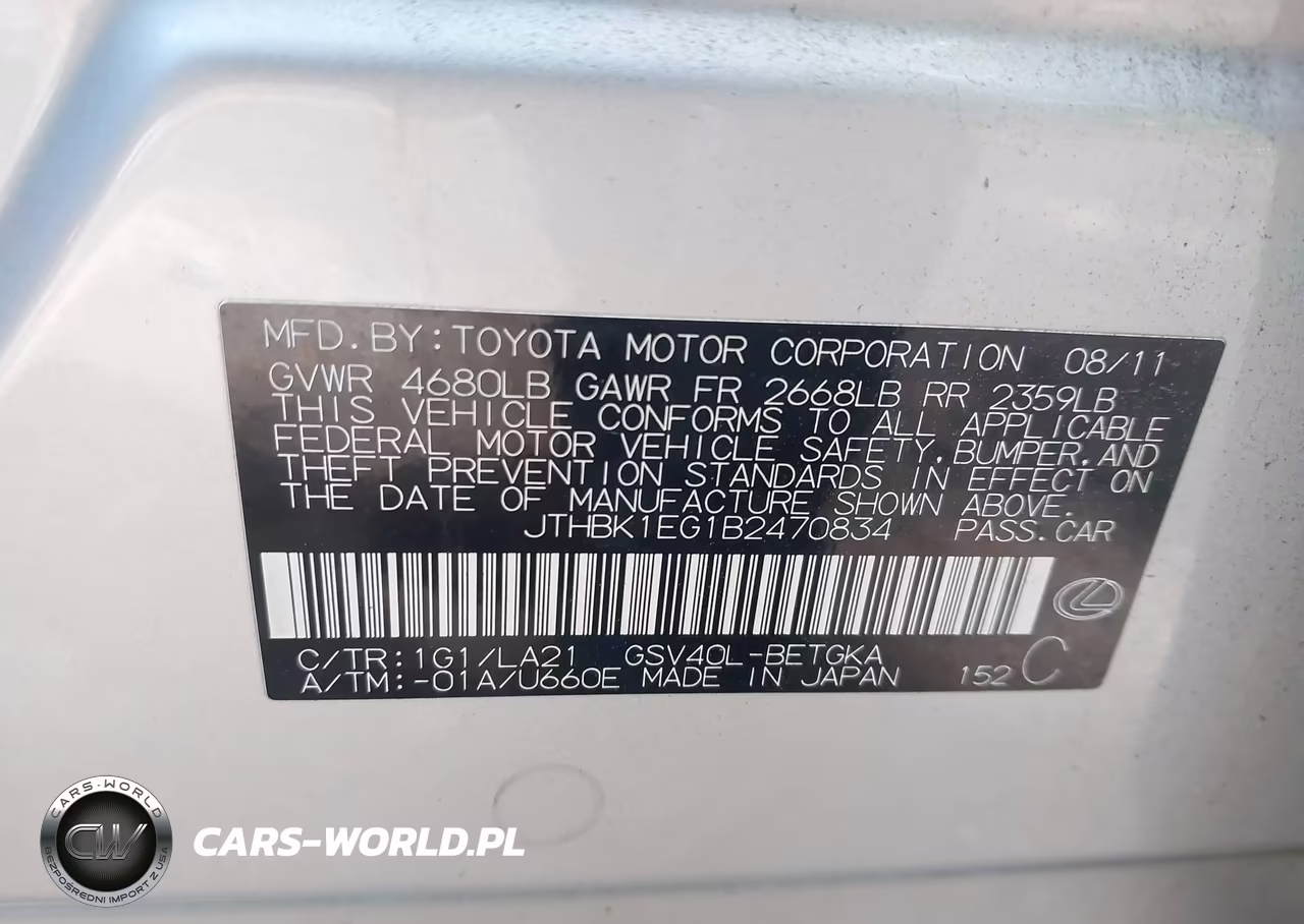 2011 Lexus Es 350 VIN:JTHBK1EG1B2470834 - 9
