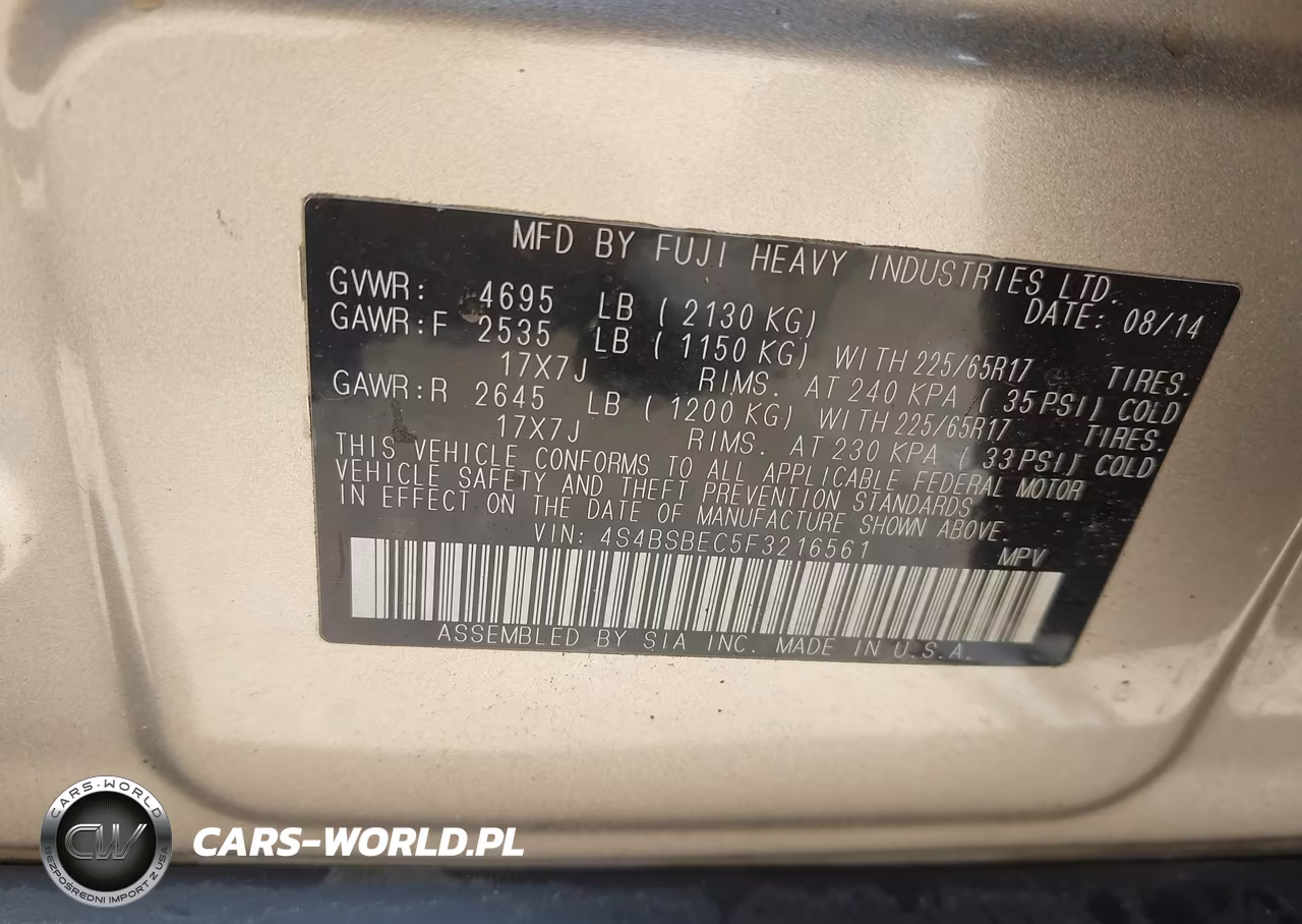 2015 Subaru Outback 2.5I Premium VIN:4S4BSBEC5F3216561 - 9