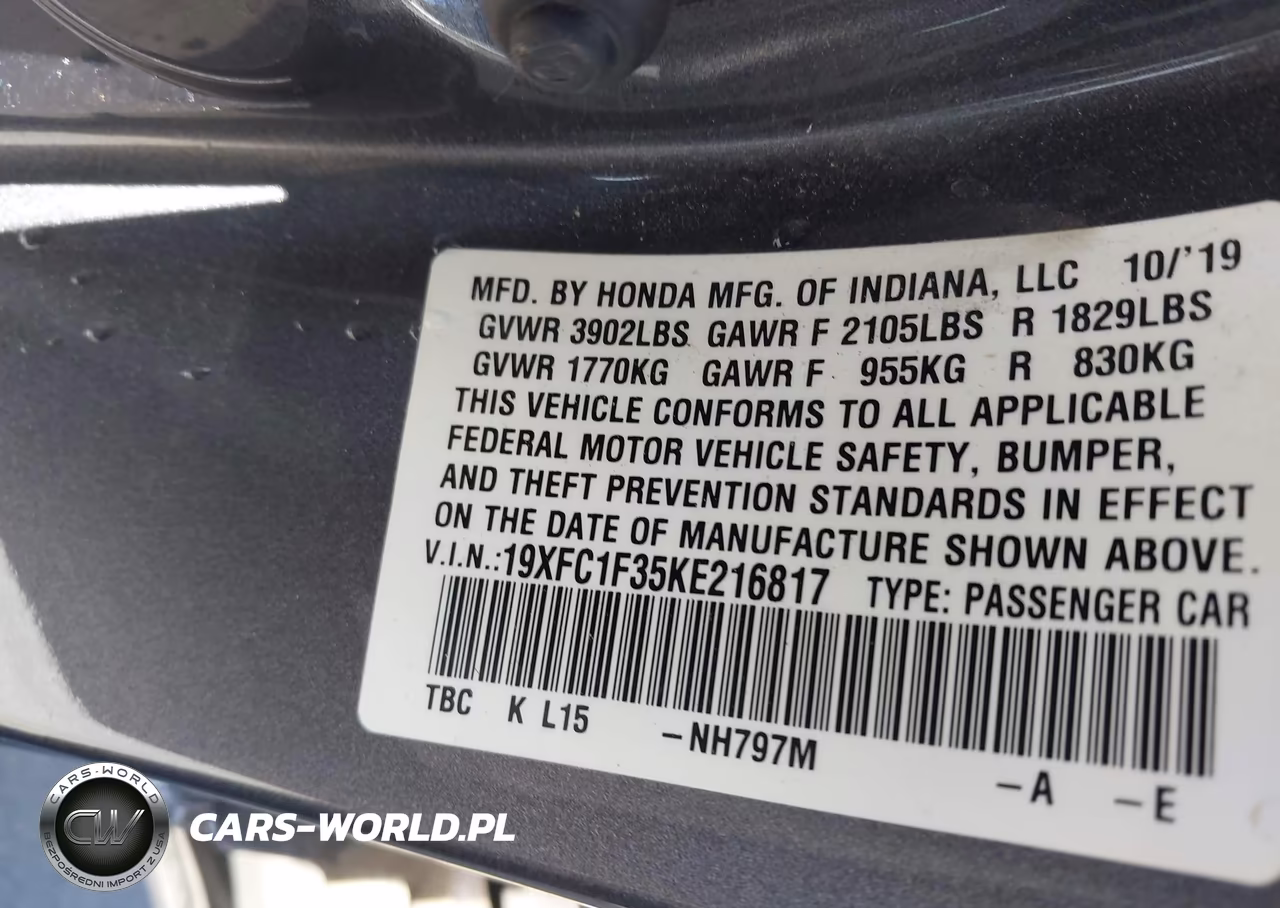2019 Honda Civic Ex VIN:19XFC1F35KE216817 - 9