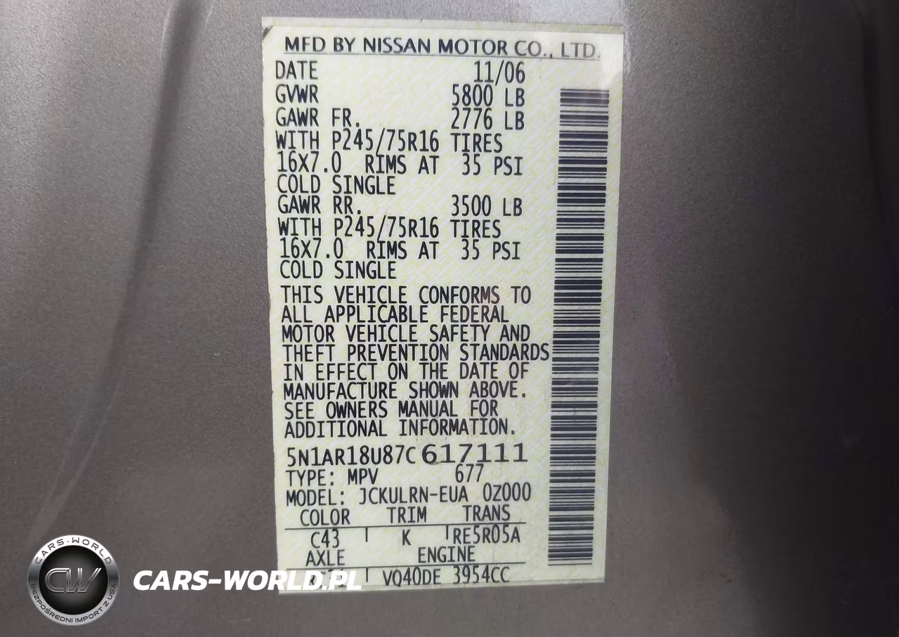 2007 Nissan Pathfinder S VIN:5N1AR18U87C617111 - 9