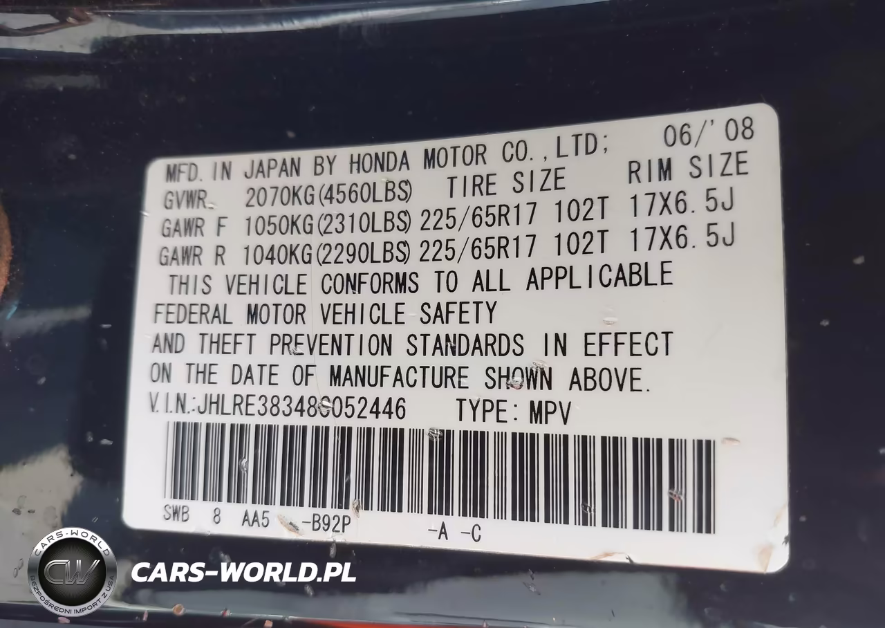 2008 Honda Cr-V Lx VIN:JHLRE38348C052446 - 9