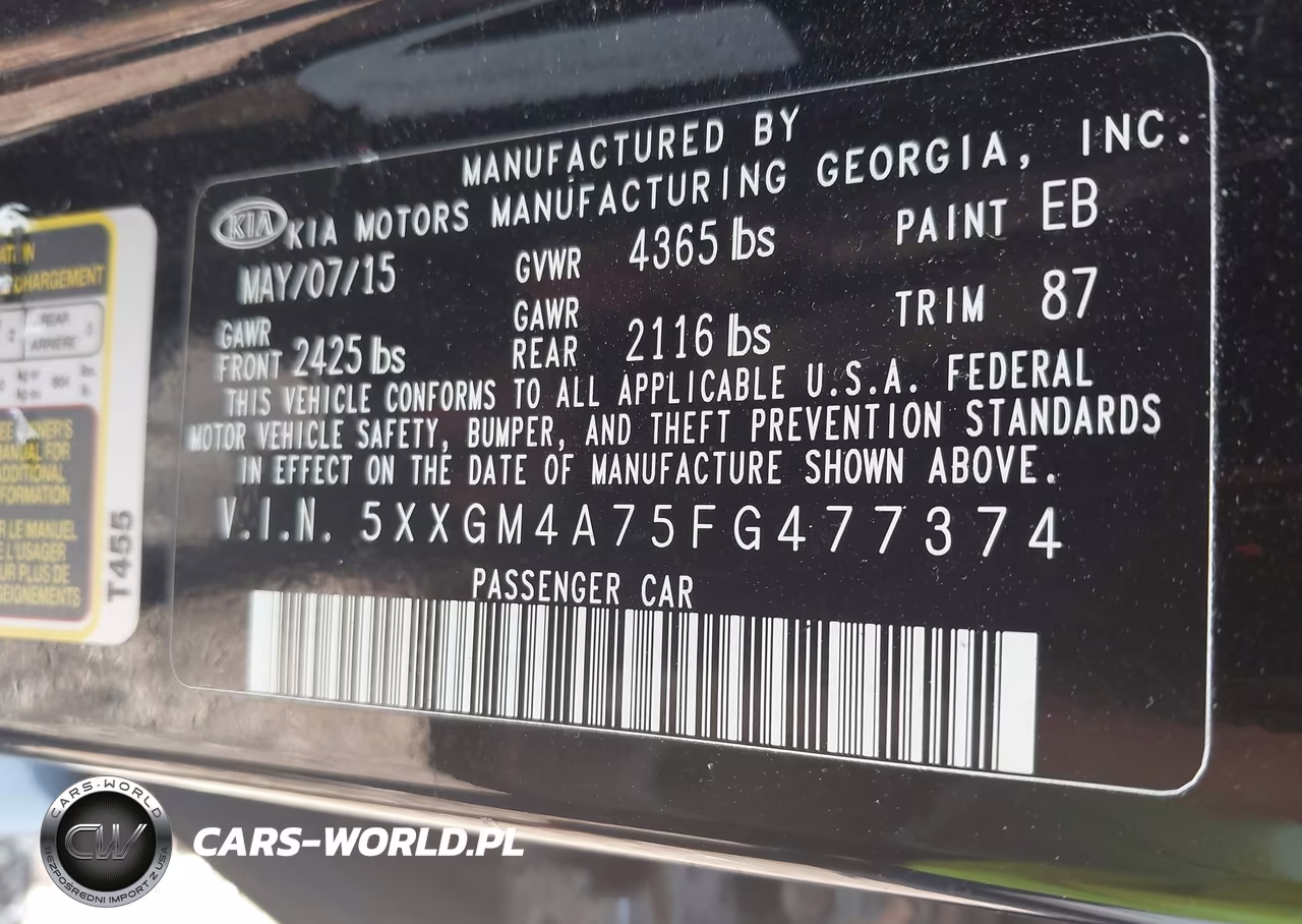 2015 Kia Optima Lx VIN:5XXGM4A75FG477374 - 9