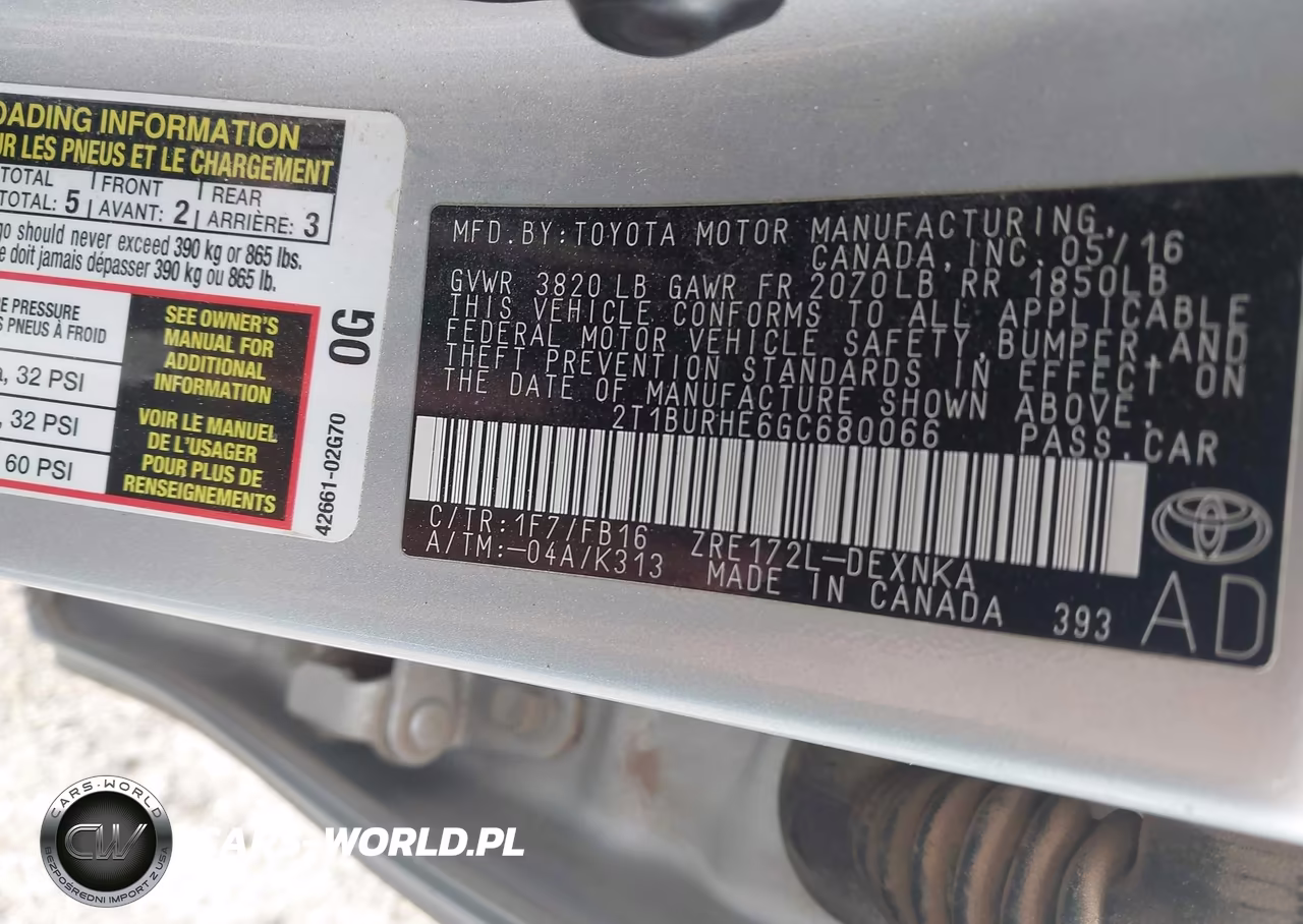 2016 Toyota Corolla Le VIN:2T1BURHE6GC680066 - 9