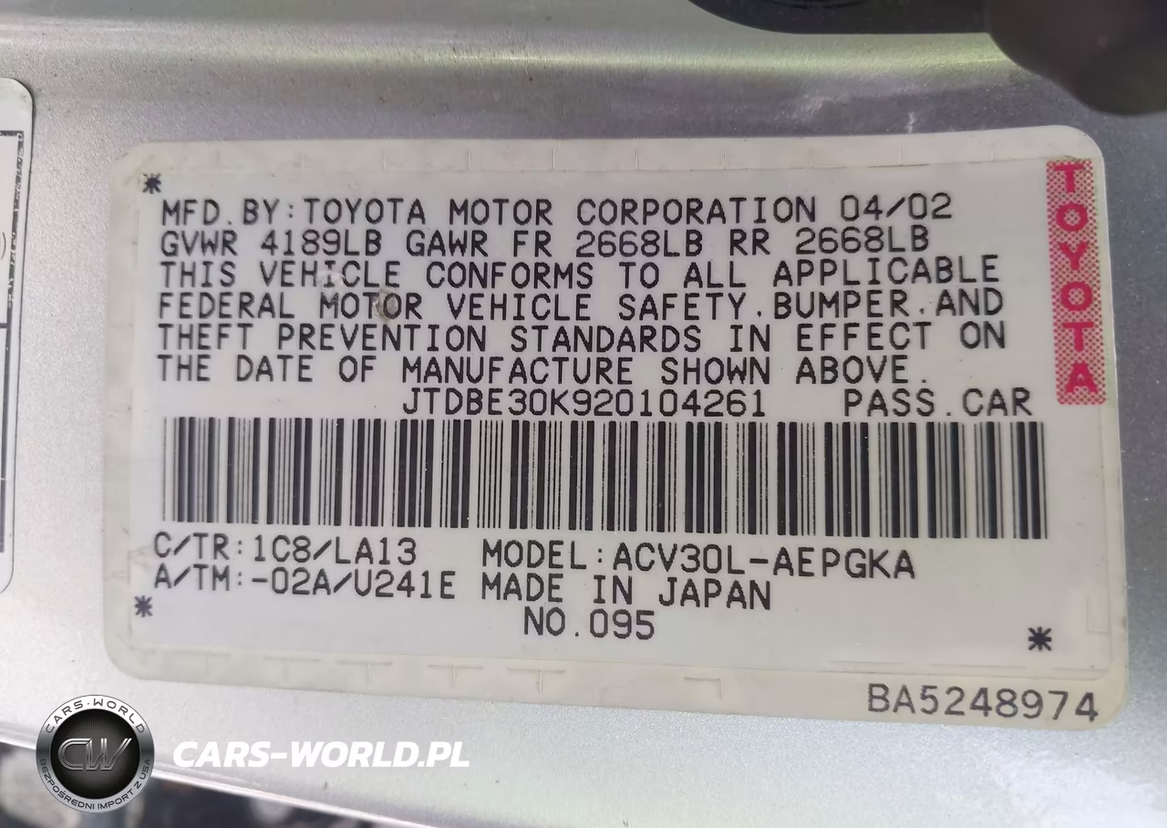 2002 Toyota Camry Xle VIN:JTDBE30K920104261 - 9