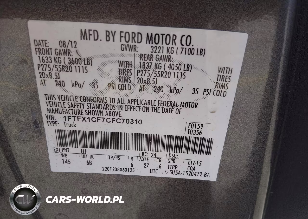 2012 Ford F-150 Fx2 VIN:1FTFX1CF7CFC70310 - 9