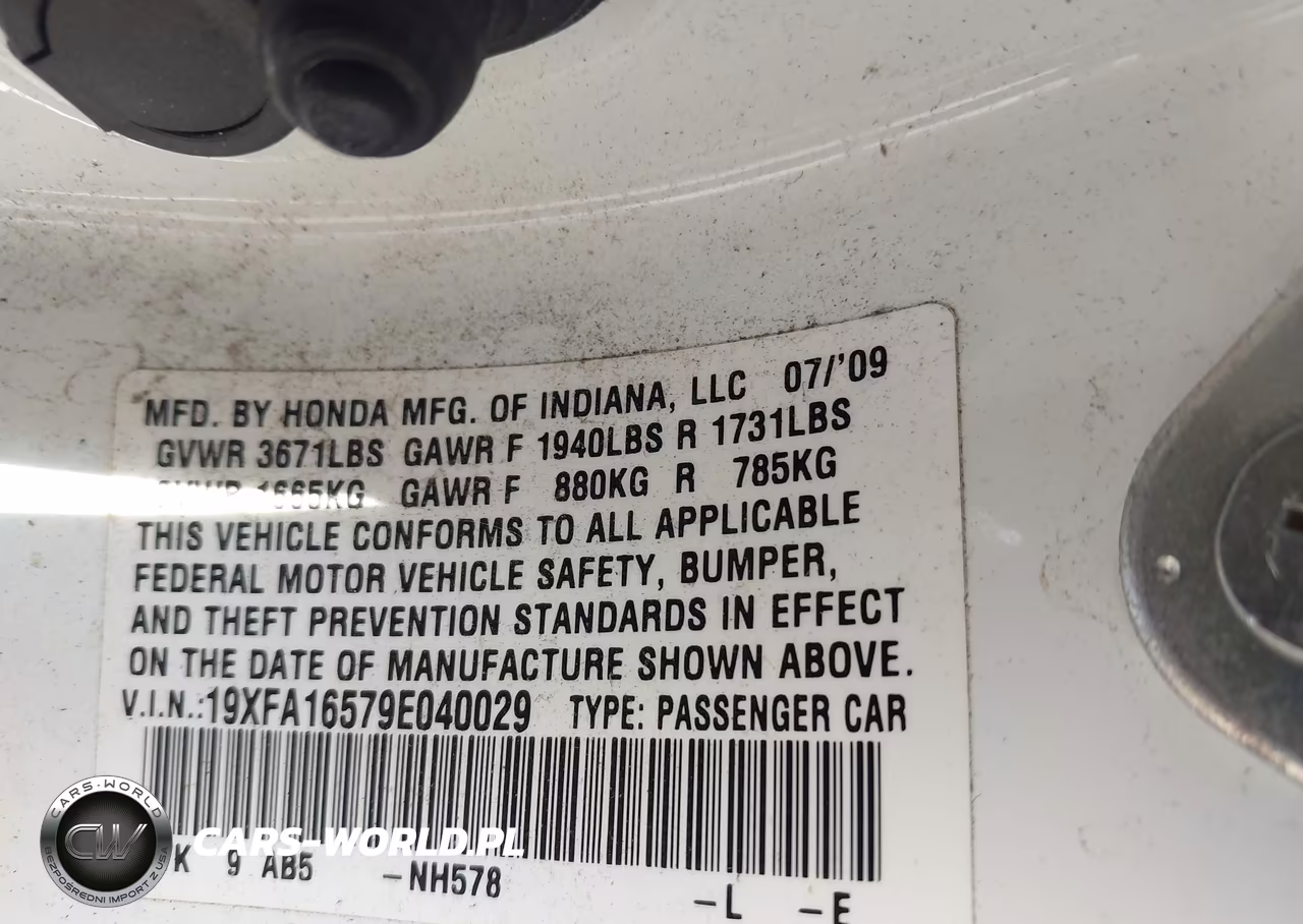 2009 Honda Civic Lx VIN:19XFA16579E040029 - 9