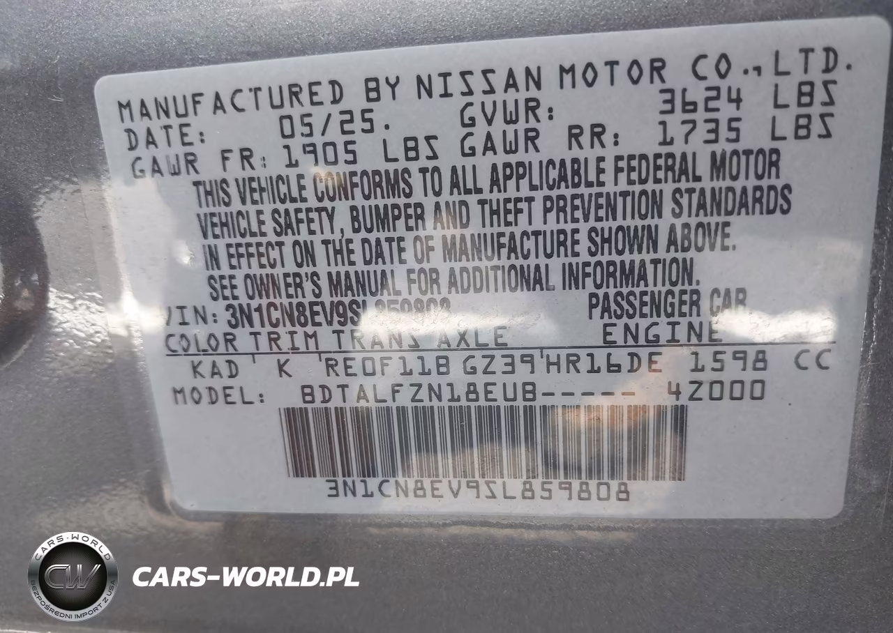 2025 Nissan Versa 1.6 Sv VIN:3N1CN8EV9SL859808 - 9