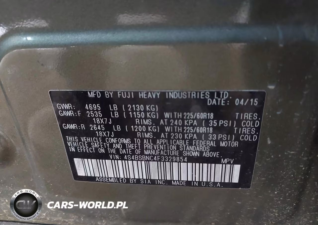 2015 Subaru Outback 2.5I Limited VIN:4S4BSBNC4F3329854 - 9