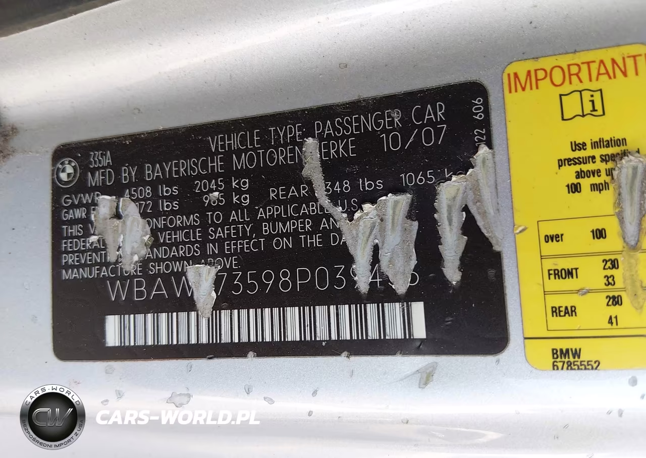 2008 BMW 335I VIN:WBAWB73598P039433 - 9