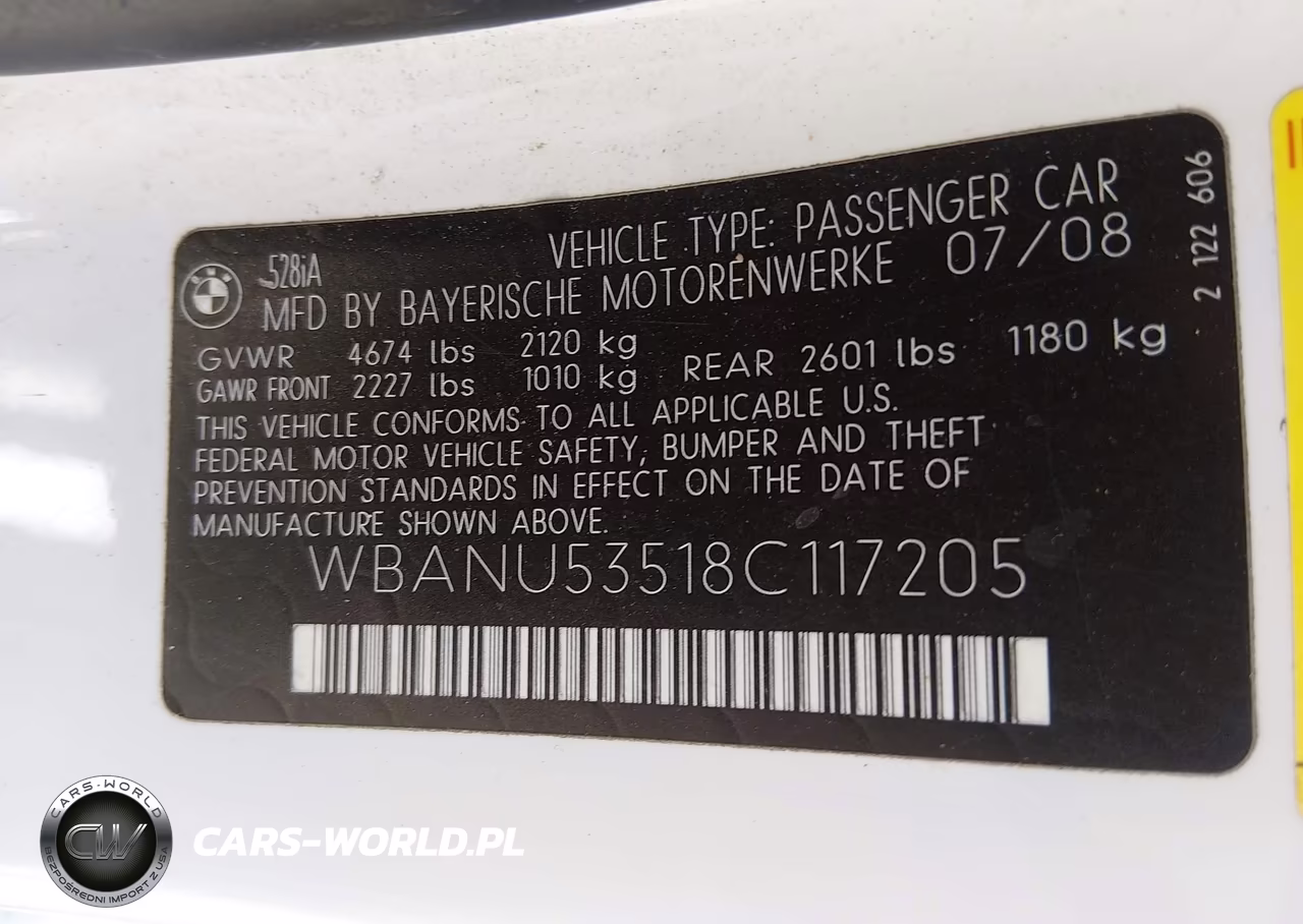 2008 BMW 528I VIN:WBANU53518C117205 - 9