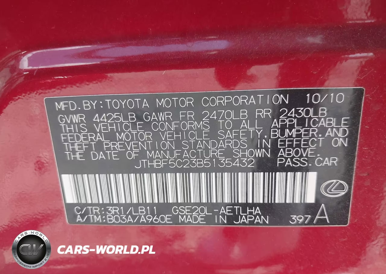 2011 Lexus Is 250 VIN:JTHBF5C23B5135432 - 9