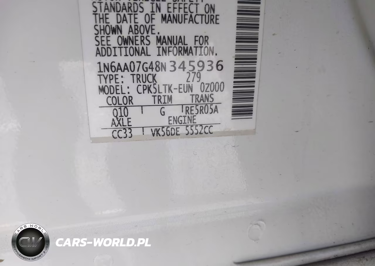 2008 Nissan Titan Xe VIN:1N6AA07G48N345936 - 9