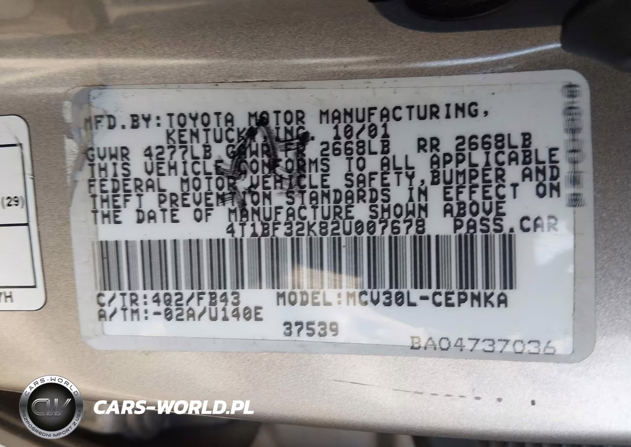 2002 Toyota Camry Le V6 VIN:4T1BF32K82U007678 - 9