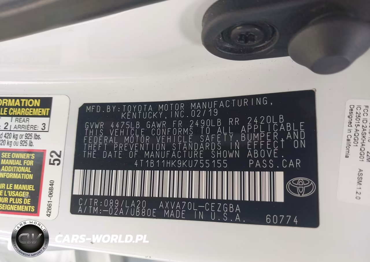 2019 Toyota Camry Xle VIN:4T1B11HK9KU755155 - 9