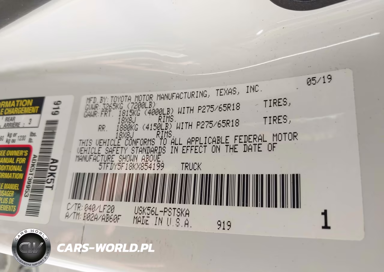 2019 Toyota Tundra Trd Pro 5.7L V8 VIN:5TFDY5F18KX854199 - 9