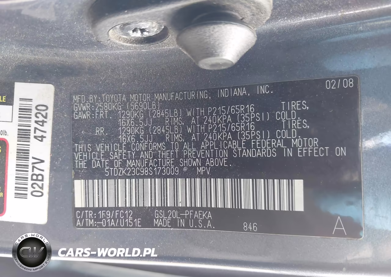 2008 Toyota Sienna Le VIN:5TDZK23C98S173009 - 9