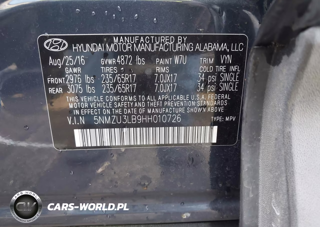2017 Hyundai Santa Fe Sport 2.4L VIN:5NMZU3LB9HH010726 - 9