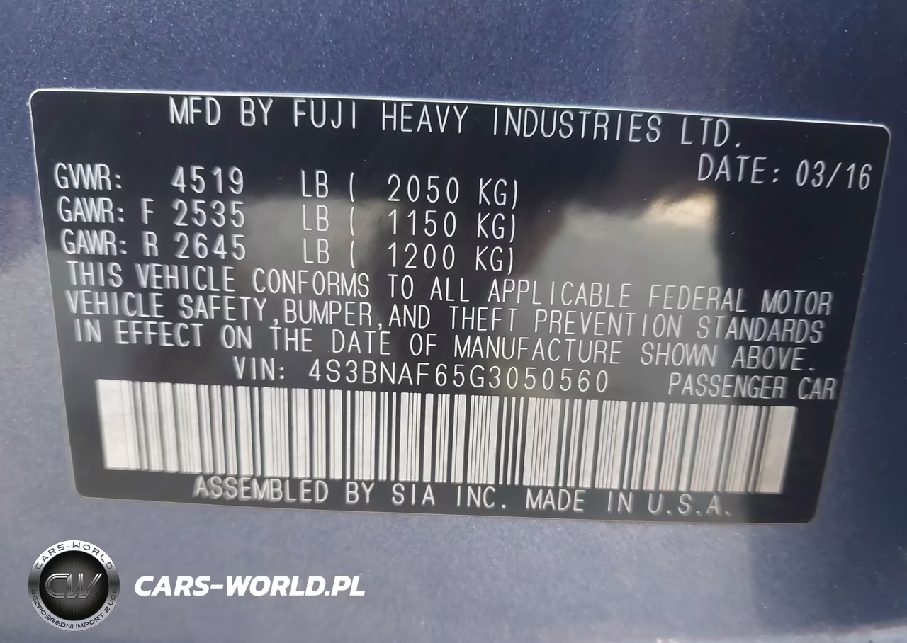 2016 Subaru Legacy 2.5I Premium VIN:4S3BNAF65G3050560 - 9