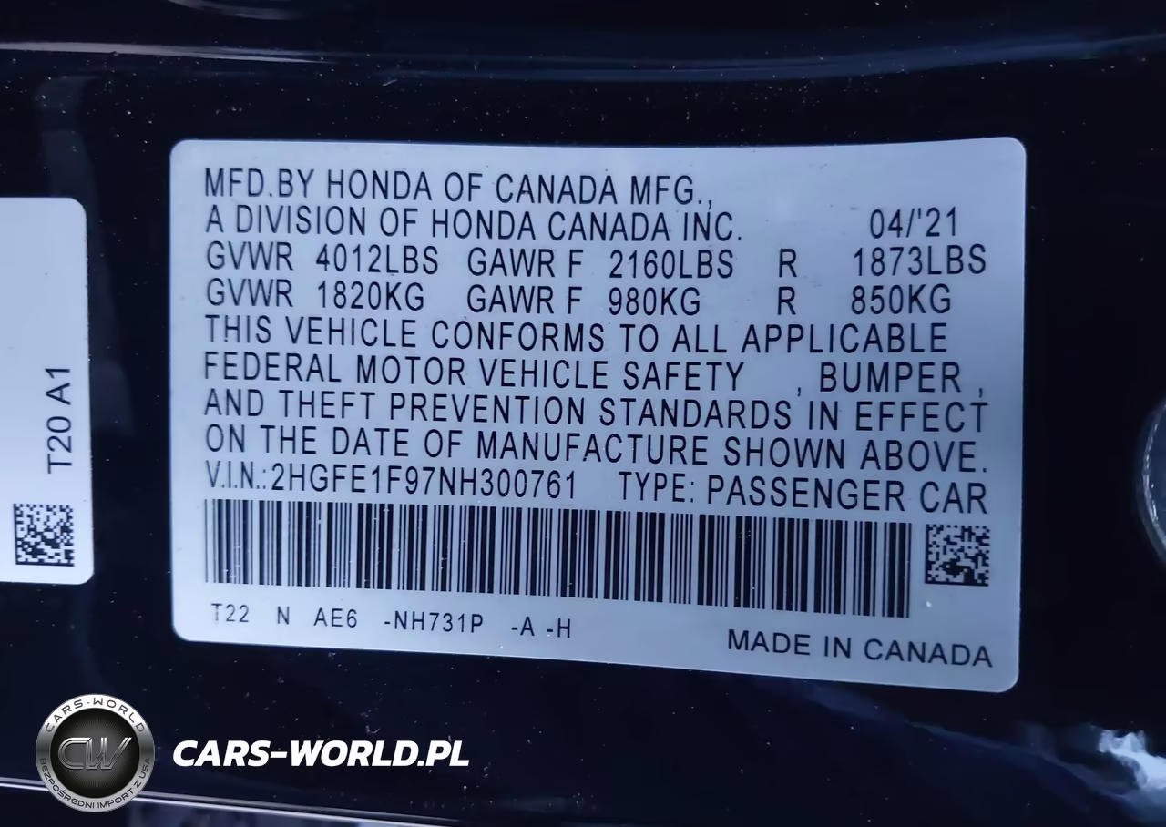 2022 Honda Civic Touring VIN:2HGFE1F97NH300761 - 9