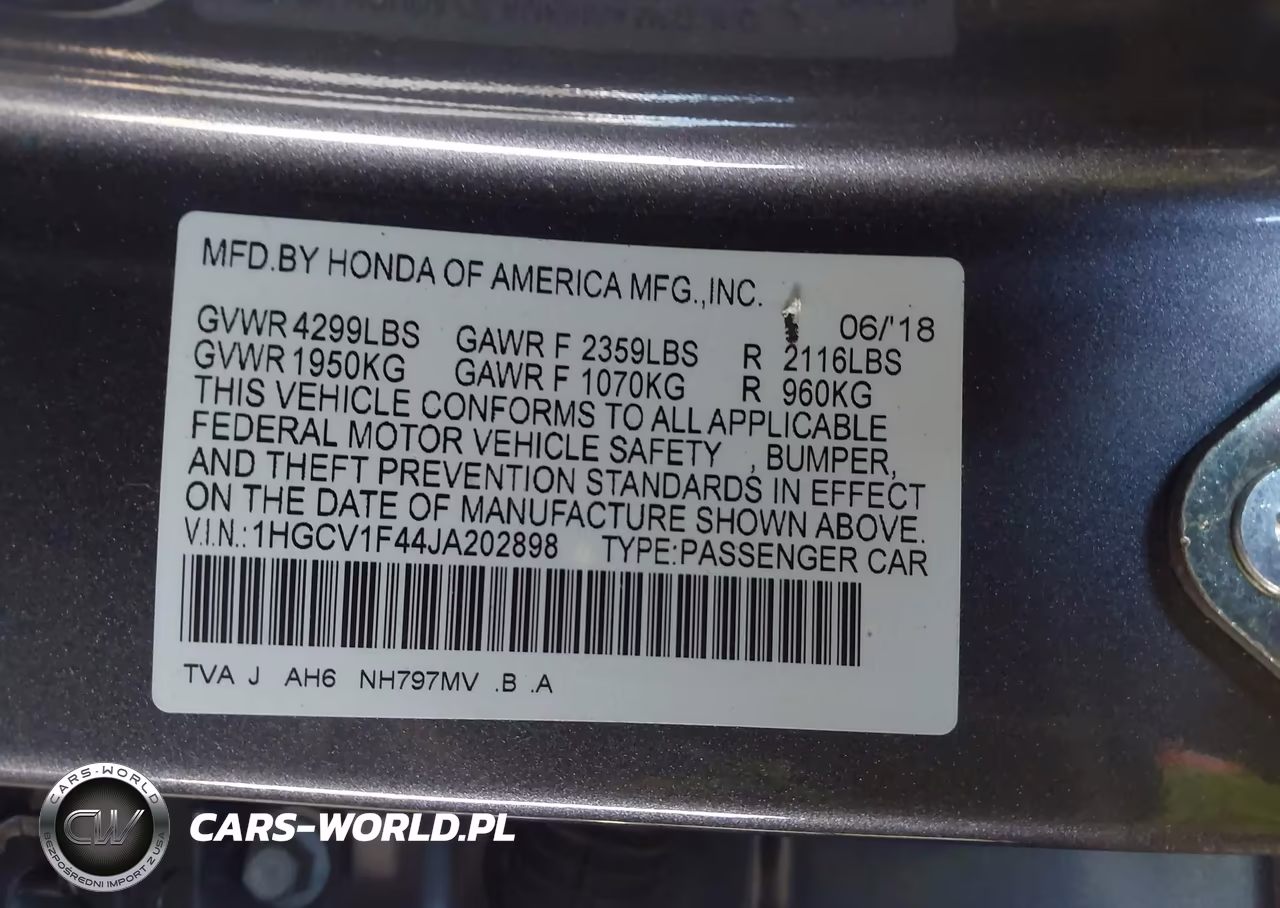 2018 Honda Accord Ex VIN:1HGCV1F44JA202898 - 9