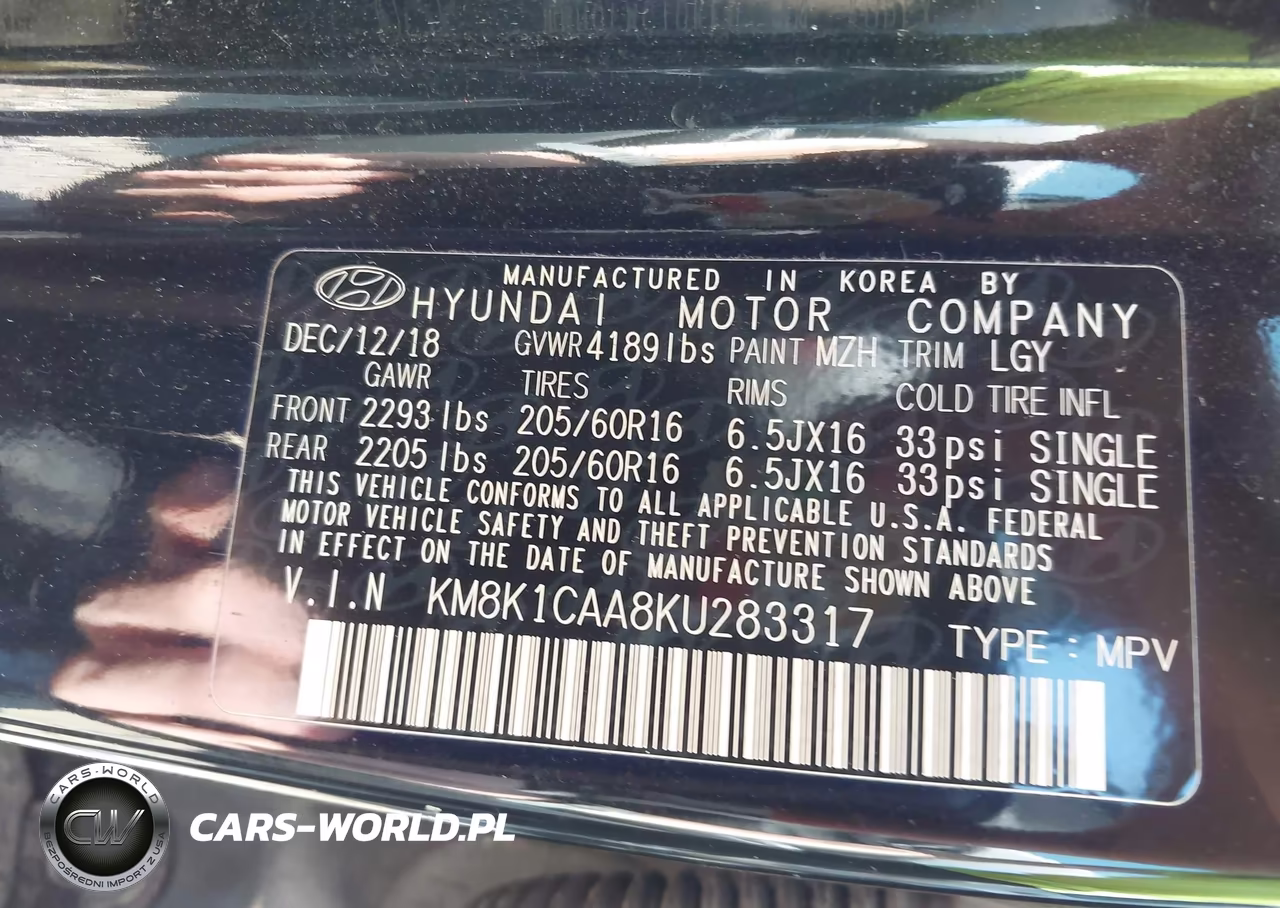 2019 Hyundai Kona Se VIN:KM8K1CAA8KU283317 - 9