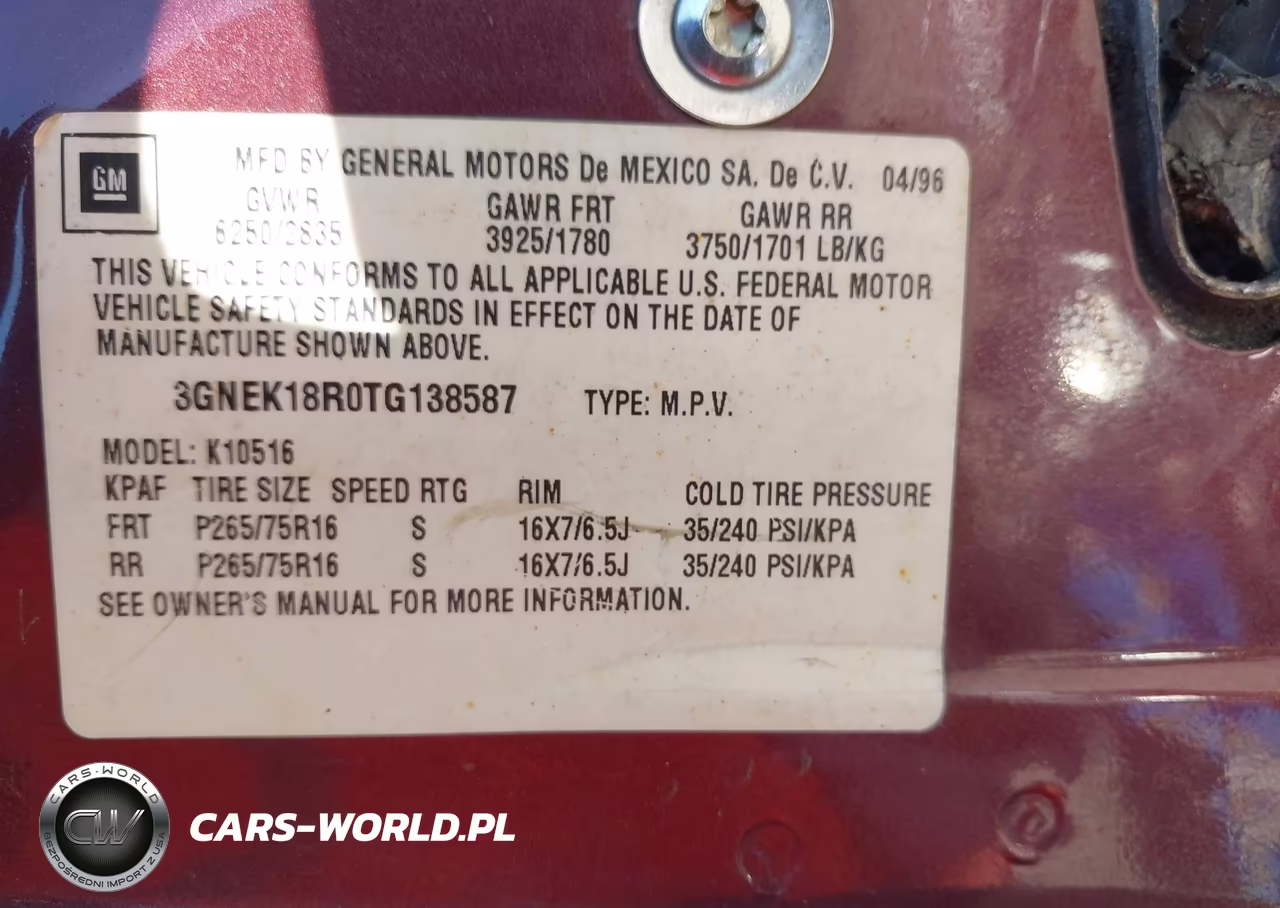 1996 Chevrolet Tahoe K1500 VIN:3GNEK18R0TG138587 - 9