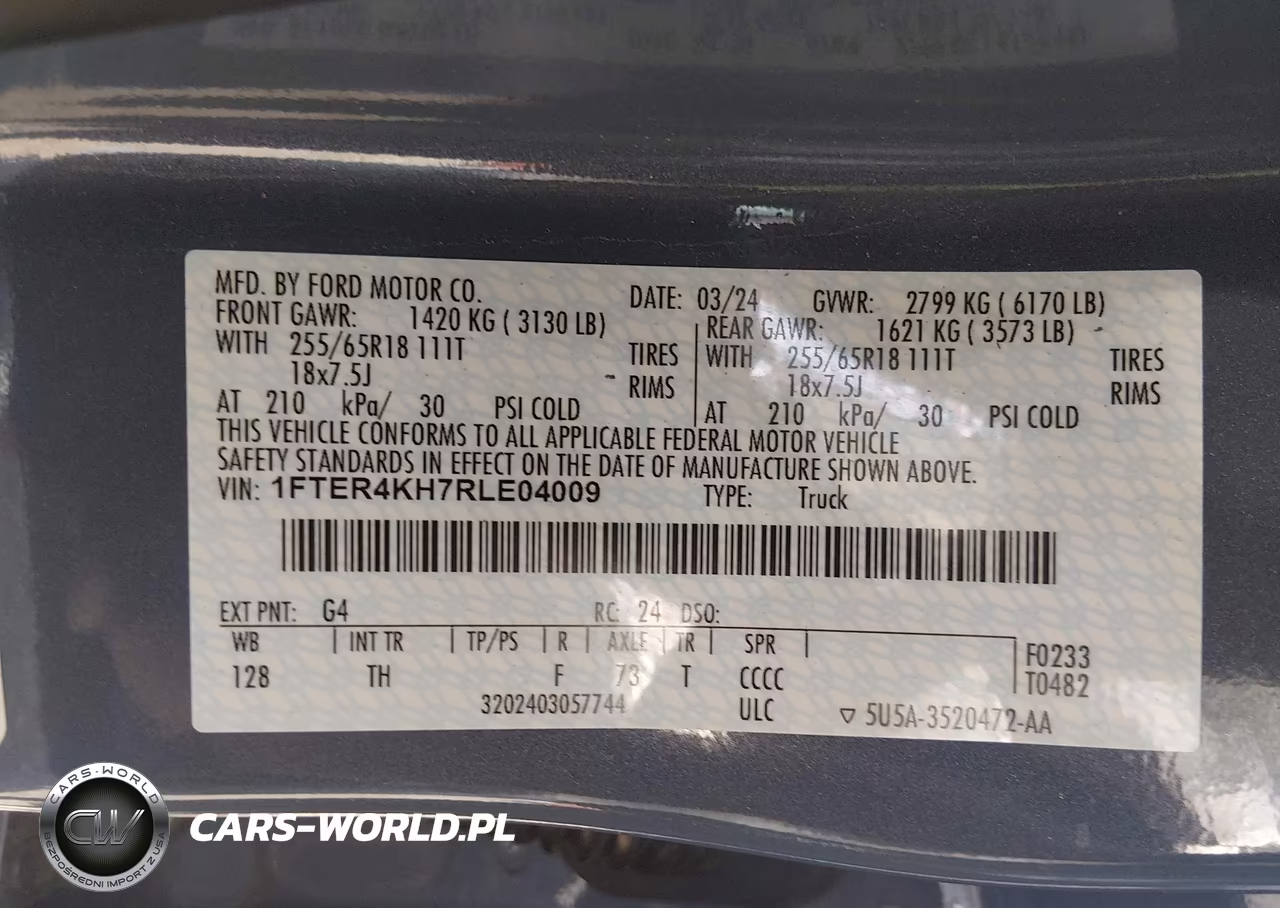 2024 Ford Ranger Lariat VIN:1FTER4KH7RLE04009 - 9