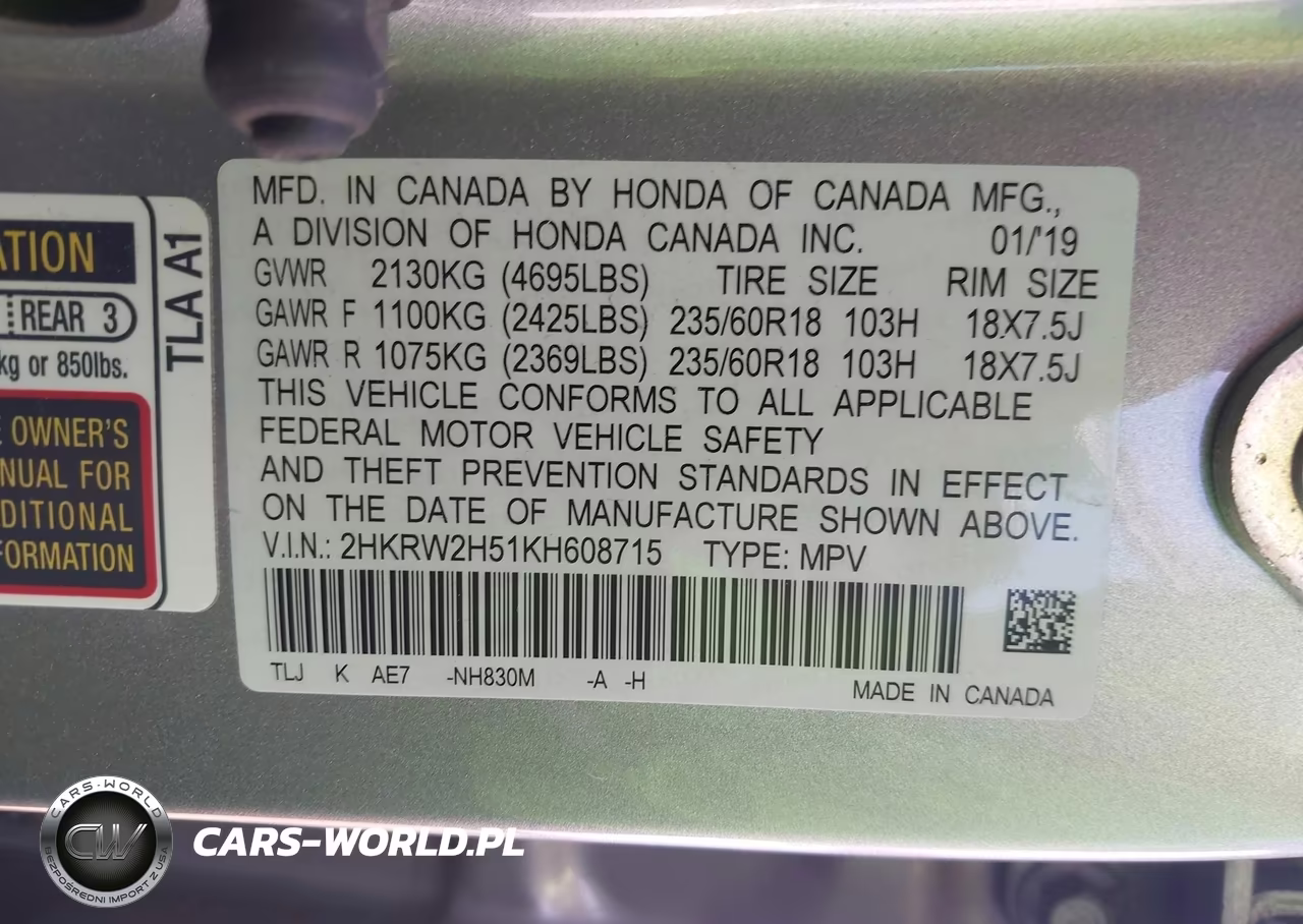 2019 Honda Cr-V Ex VIN:2HKRW2H51KH608715 - 9