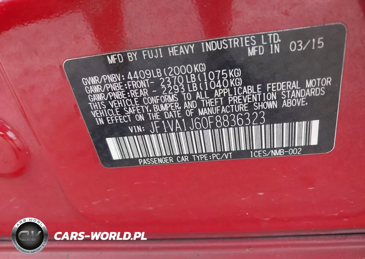 2015 Subaru Wrx Limited VIN:JF1VA1J60F8836323 - 9