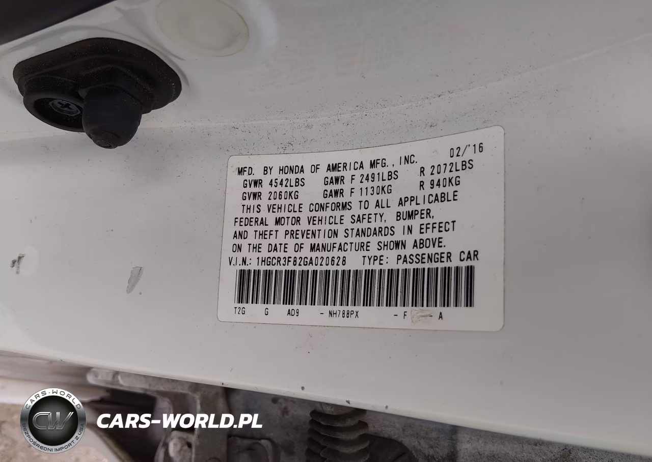 2016 Honda Accord Ex-L V-6 VIN:1HGCR3F82GA020628 - 9