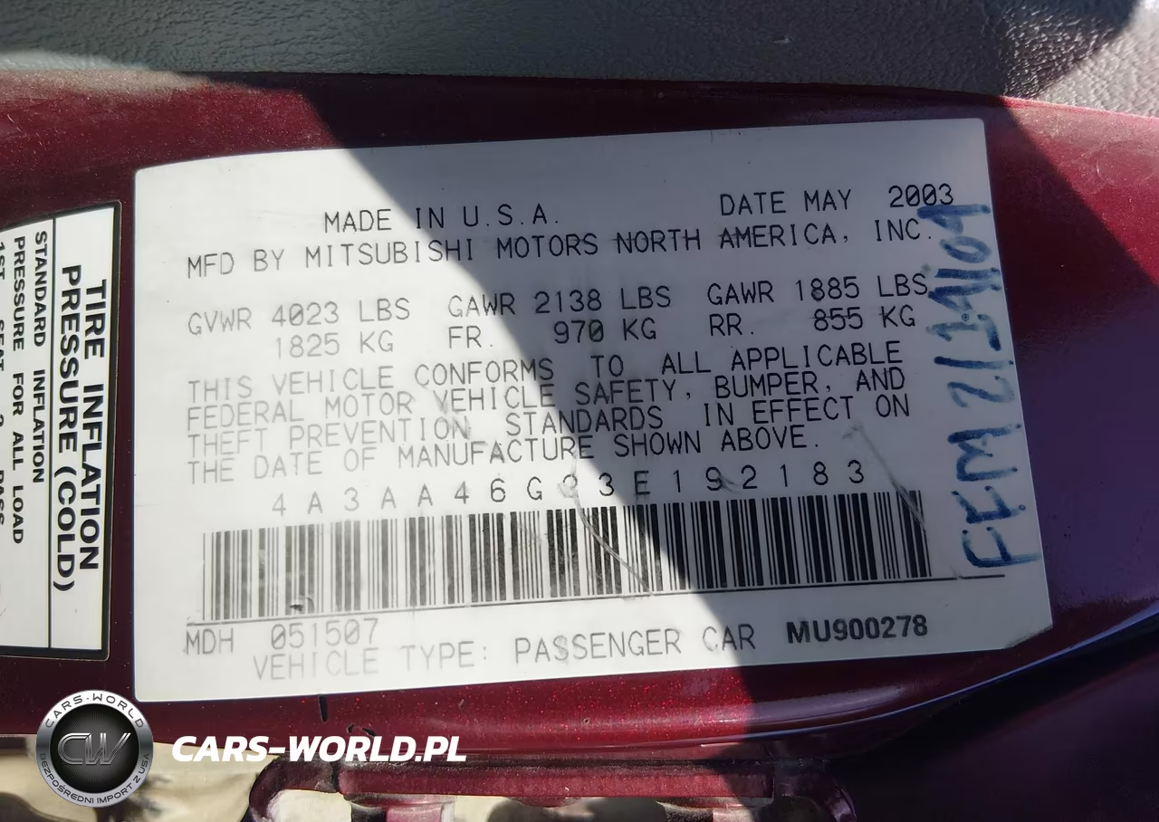 2003 Mitsubishi Galant Es-Ls VIN:4A3AA46G23E192183 - 9