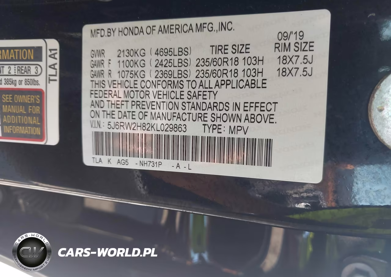 2019 Honda Cr-V Ex-L VIN:5J6RW2H82KL029863 - 9
