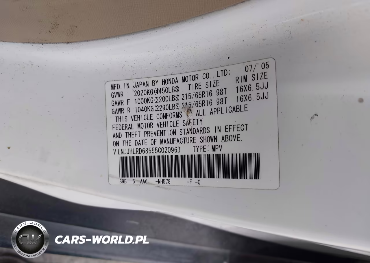 2005 Honda Cr-V Lx VIN:JHLRD68555C020963 - 9