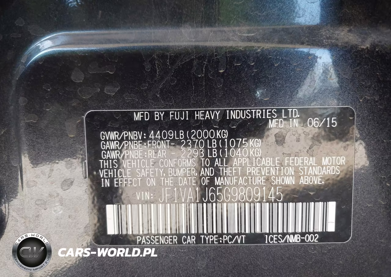 2016 Subaru Wrx Limited VIN:JF1VA1J65G9809145 - 9