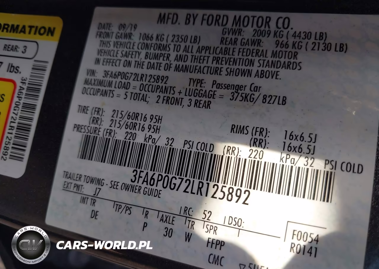 2020 Ford Fusion S VIN:3FA6P0G72LR125892 - 9