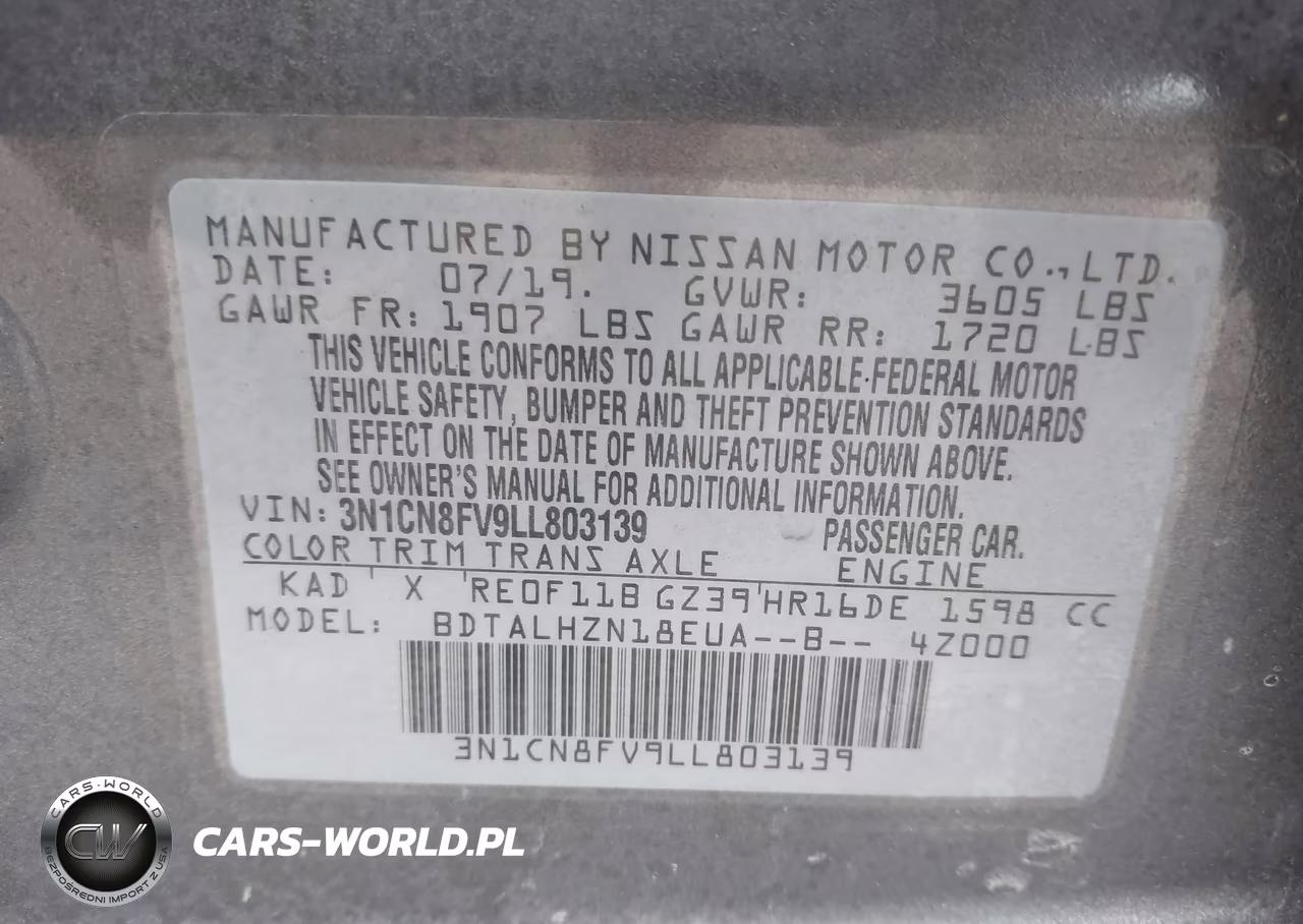2020 Nissan Versa Sr Xtronic Cvt VIN:3N1CN8FV9LL803139 - 9
