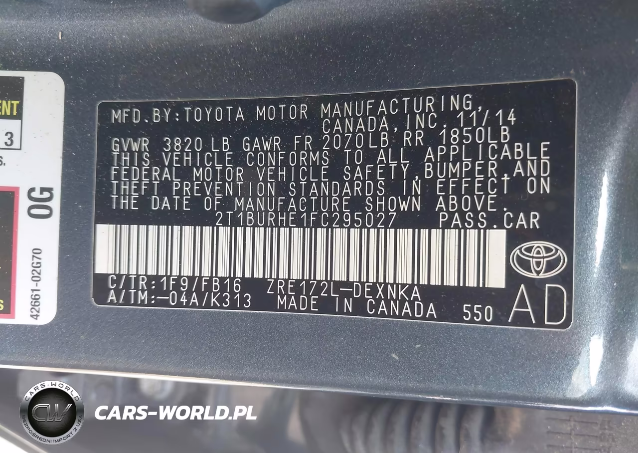 2015 Toyota Corolla Le Plus VIN:2T1BURHE1FC295027 - 9