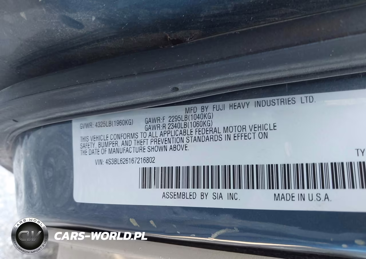 2006 Subaru Legacy 2.5I VIN:4S3BL626167216802 - 9