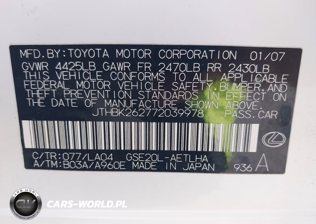 2007 Lexus Is 250 VIN:JTHBK262772039978 - 9