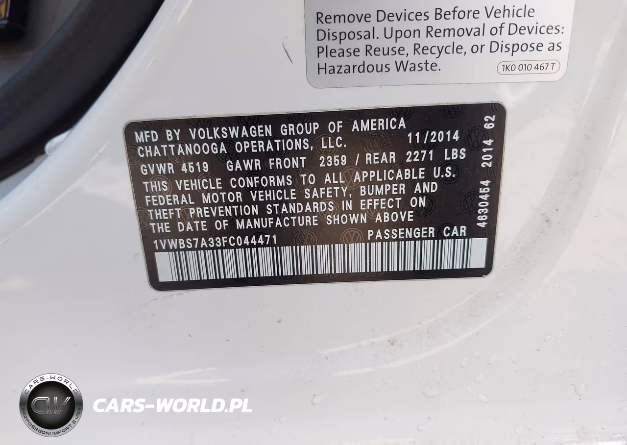 2015 Volkswagen Passat 1.8T Se VIN:1VWBS7A33FC044471 - 9