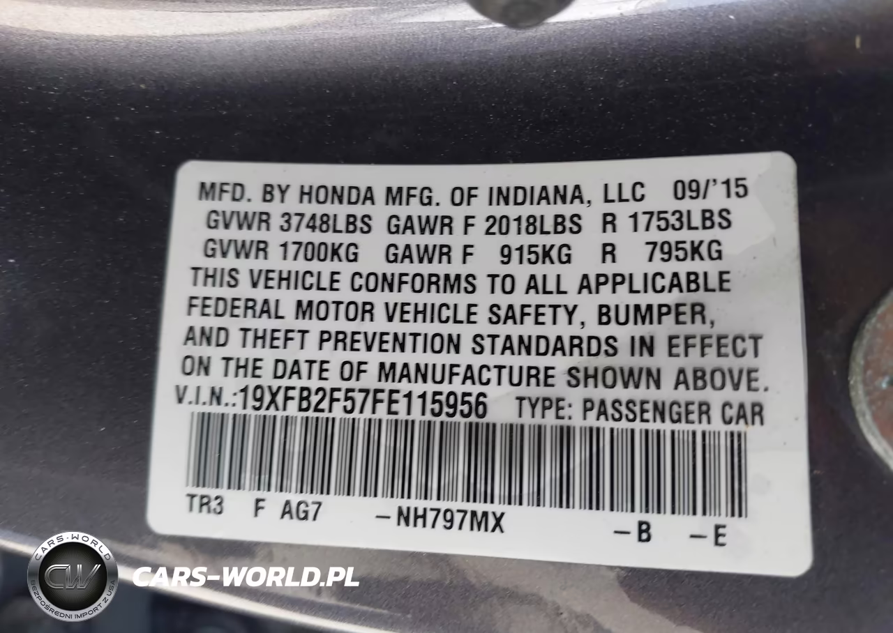 2015 Honda Civic Lx VIN:19XFB2F57FE115956 - 9