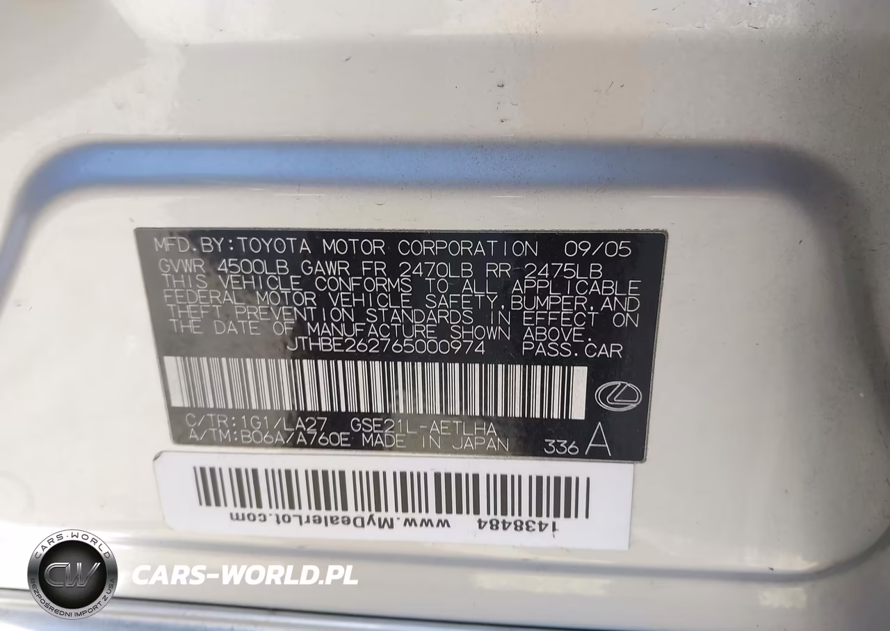 2006 Lexus Is 350 VIN:JTHBE262765000974 - 9